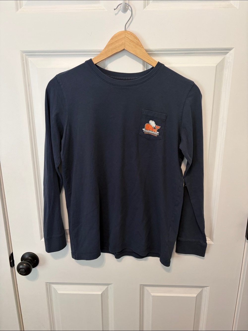 Vineyard Vines Navy Long-Sleeve Tee with Whale Pocket Patch